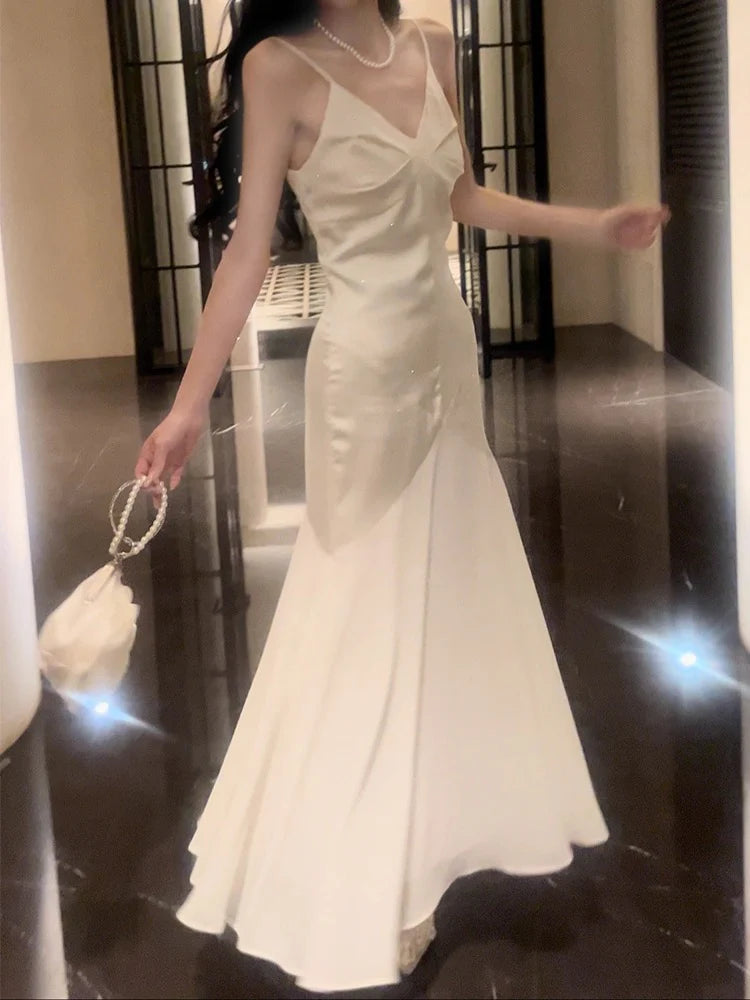 Wholesale Modest Sheath Spaghetti Straps Ivory Long Prom Dresses Evening Dress With Ruffles formal wear dresses